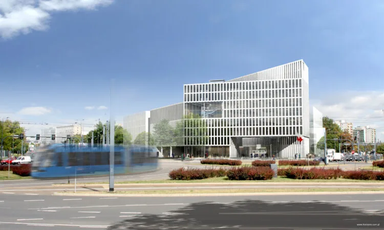 Urząd Marszałkowski w Krakowie przy rondzie Grzegórzeckim, nowoczesny zespół budynków administracyjnych, widok ogólny.