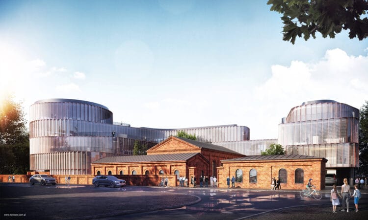 Zespół biurowo-mieszkalny w Łodzi, połączenie nowej architektury z rewitalizacją ceglanej zabudowy poprzemysłowej.