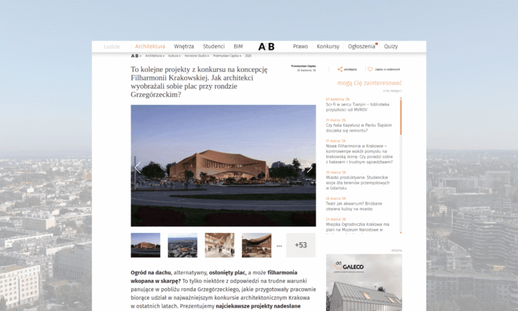 publikacja na stronie Architektura i Biznes o projekcie na Filharmonię w Krakowie